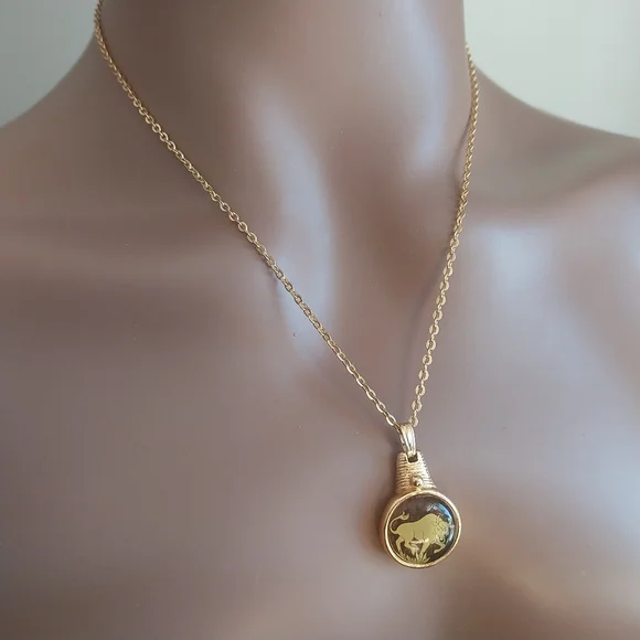 Gold Buffalo Pendant Necklace - Picture 2 of 15